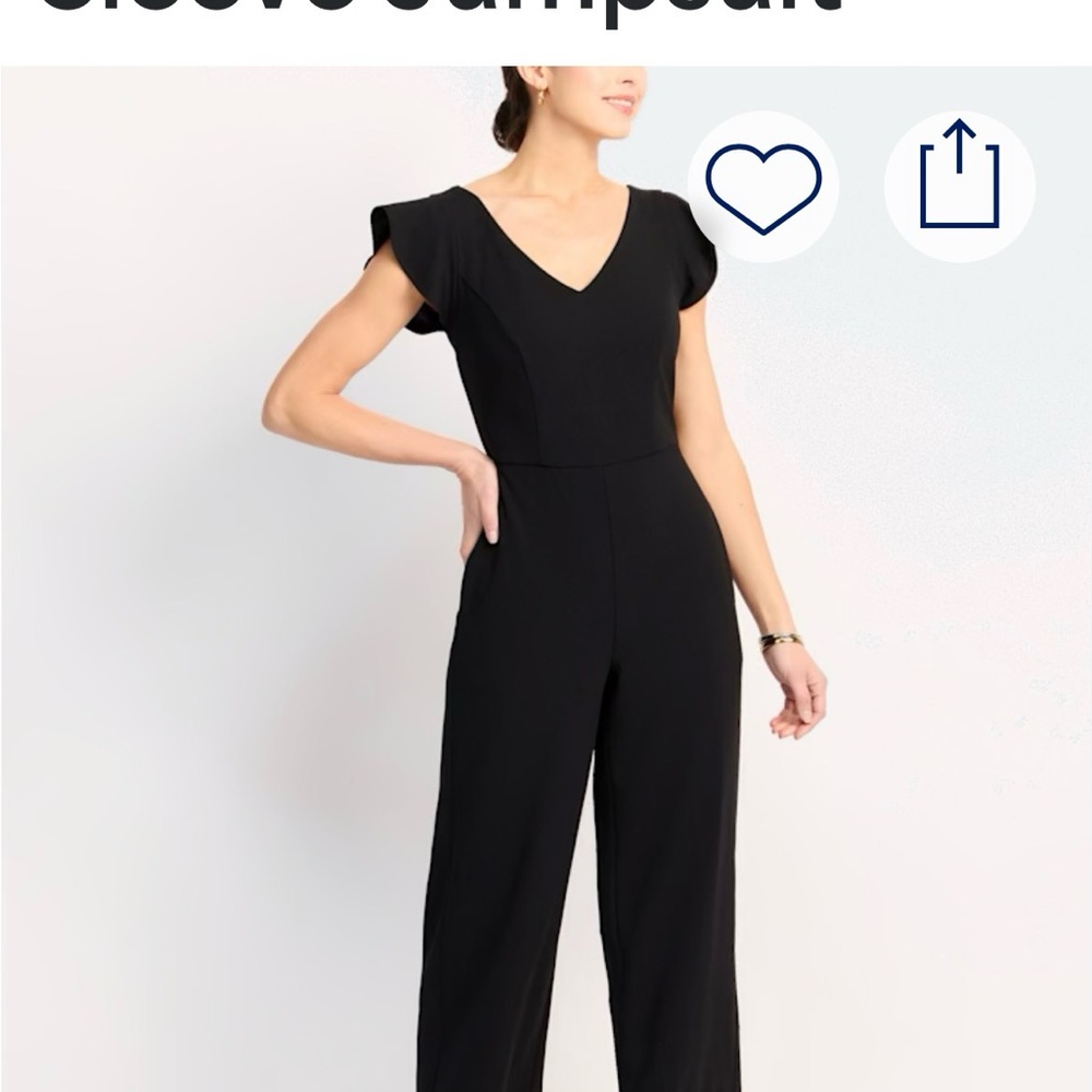 Black V-Neck Wide-Leg Jumpsuit with Flutter Sleeves
